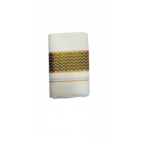 Set Mundu - Golden Kasavu - zigzag